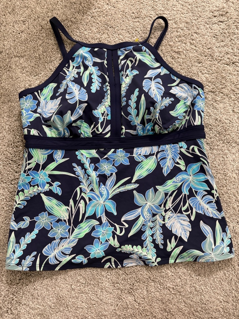 Lands' End Navy Floral Halter Swim Top Size 14
